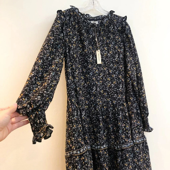 Max Studio Black V Neck Balloon Sleeve Floral Bohemian Casual Mini Dress S NWT - Picture 4 of 11